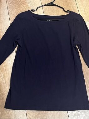 LOFT Navy Boatneck Long Sleeve Tee